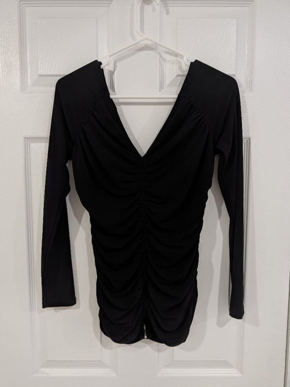 Guess Black Ruched Zipper Back V Top M